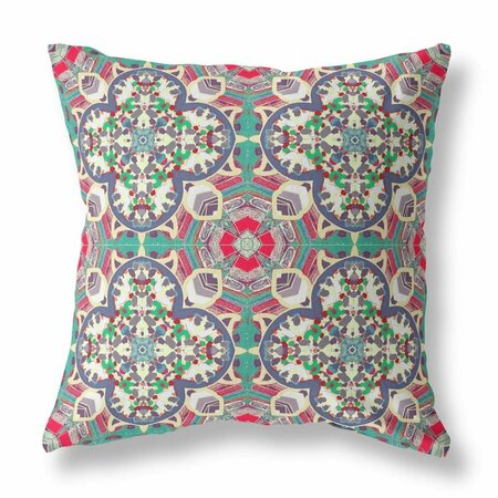 PALACEDESIGNS 20 in. Cloverleaf Indoor & Outdoor Throw Pillow Green Grey & Pink PA3098279